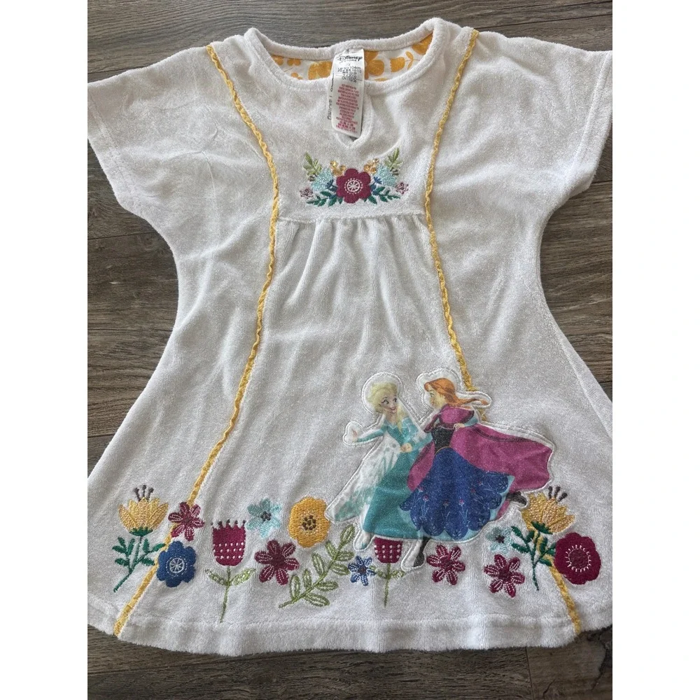 Disney Store Frozen Elsa Anna Terry Cloth Swim Cover Up Dress White Size 4